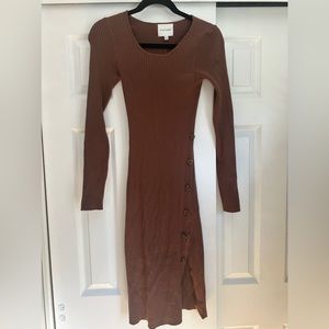 Brown midi sweater dress with slit and buttons NWT Pink Rose
